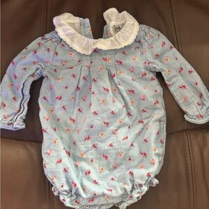 Janie and Jack Blue Floral Bodysuit with White Collar